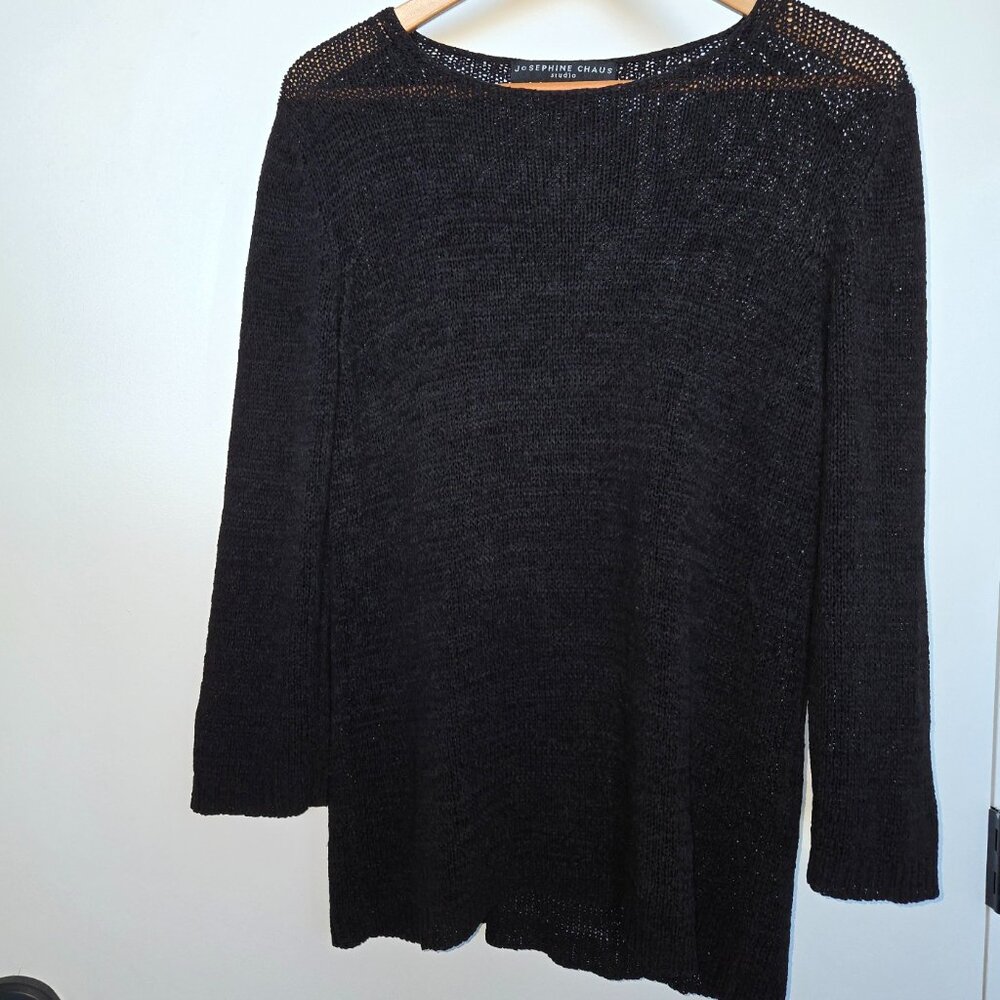 Josephine Chaus Black Mesh Knit Lightweight Layering Sweater Size M